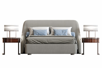 double bed isolated on a transparent background, furniture for the bedroom interior, 3D illustration, cg render
