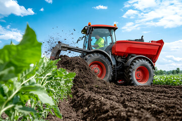 Obraz premium Farmers enhance crop yield by using compost as natural fertilizer