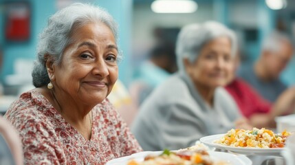 Seniors Enjoying Meal Together in Community Dining Setting for Social Engagement. Generative ai