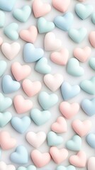 Colorful Pastel Hearts Pattern for Backgrounds, Scrapbooking, and Crafts Featuring Soft Pink, Blue, and Mint Shades in a Delightful Arrangement for Creative Projects