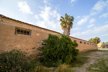 View of old stone wall of the building and sky, cyrpus