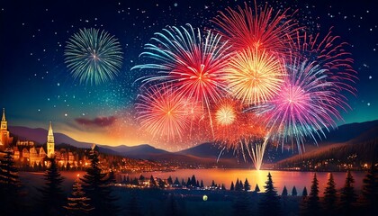 Fototapeta premium New Year, New Year's Eve, year, fireworks in the background, Bokeh