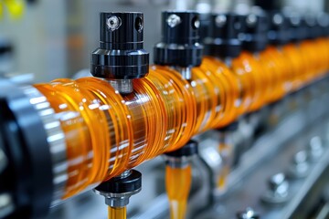 Obraz premium Materials are heated and moved through the extruder's chambers, displaying precision engineering