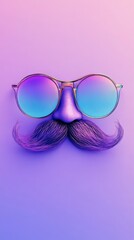Fototapeta premium Funny purple mustache and sunglasses on gradient background