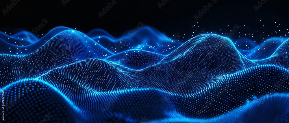 Poster abstract digital wave of particles in a futuristic design technology and innovation concept backgrou