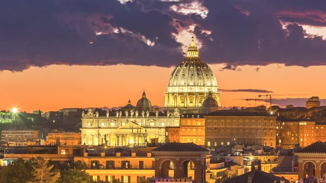 Panorama of Rome city skyline aerial top view at sunset night view rome italy city.