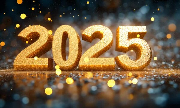 A sparkling representation of the year 2025, illuminated with glittering lights.