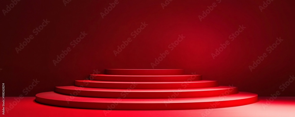 Aufkleber Round red stage displaying products on illuminated red background