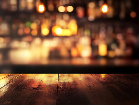 An empty table on pub bar background