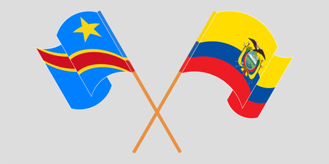 Crossed and waving flags of Democratic Republic of the Congo and Republic of Ecuador. Vector illustration