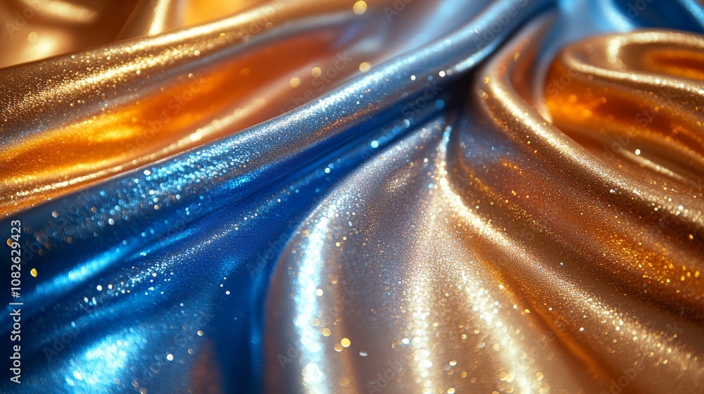 Aufkleber the vibrant fabric displays rich blue and orange shades, with soft folds creating a dynamic texture.