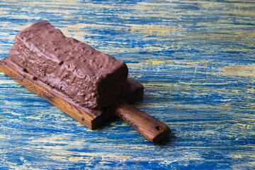 Delicious chocolate dessert, cheesecake with raisins and poppy seeds. Lviv cheesecake, a traditional Ukrainian dessert