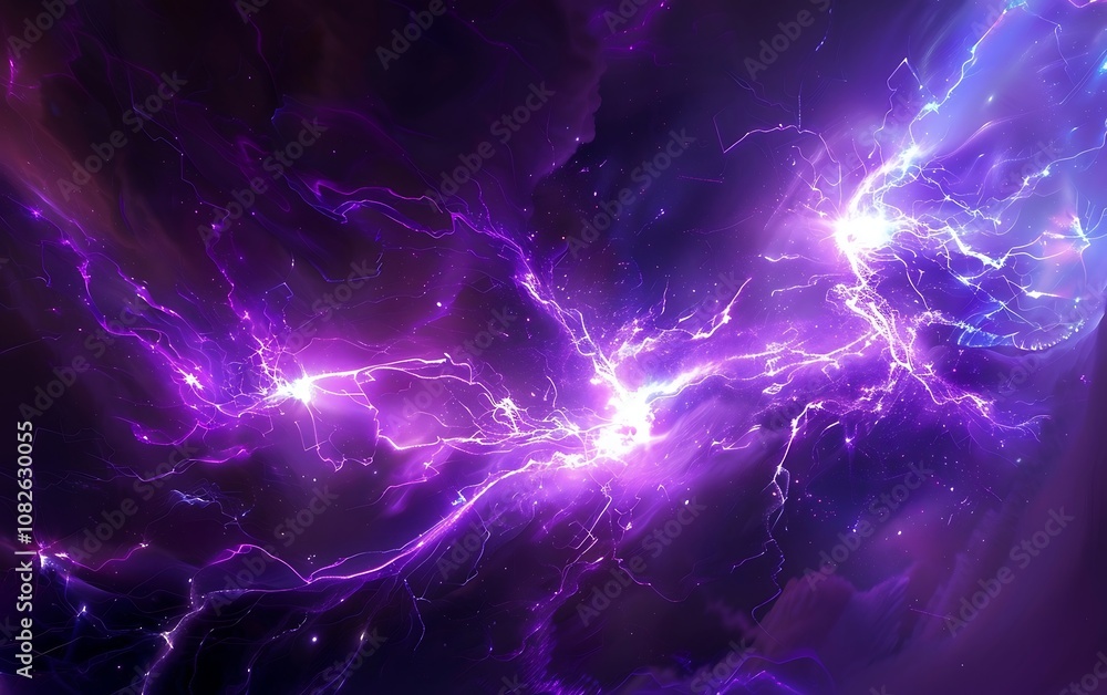 Poster purple lightning in the space, computer generated abstract background