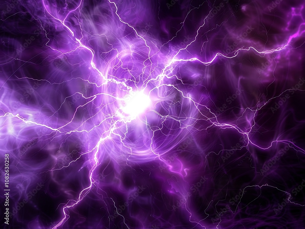 Poster purple lightning in the space, computer generated abstract background