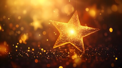 An abstract depiction of a bright, rising star with warm layered tones and textured patterns, symbolizing success. Cinematic Scene, 4k resolution, cinematic scene