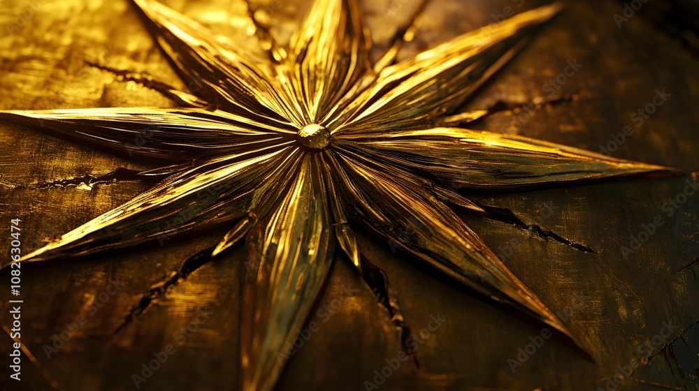Poster a high-value graphic design showing a golden star in layered textures, capturing themes of wealth an