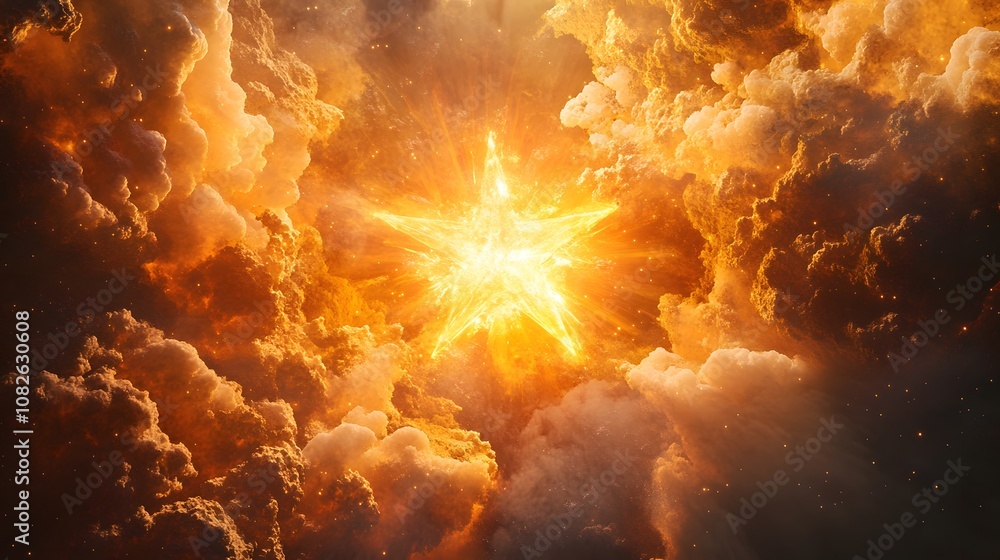Aufkleber an abstract digital artwork of a star ascending through layers of textured patterns, representing gr