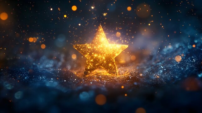 A bold and textured artwork of a single, rising star glowing through abstract layers, symbolizing potential and growth. Cinematic Scene, 4k resolution, cinematic scene