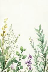 Watercolor floral border with delicate greenery