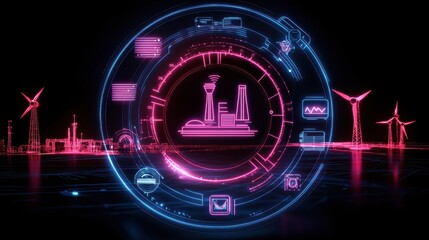Smart grid interface showcasing real-time energy flow digital landscape infographics high-tech environment futuristic viewpoint
