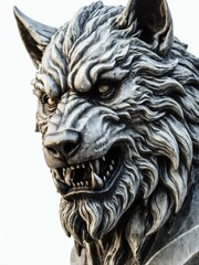 Obraz premium mythical creature werewolf marble statue head bust on white background