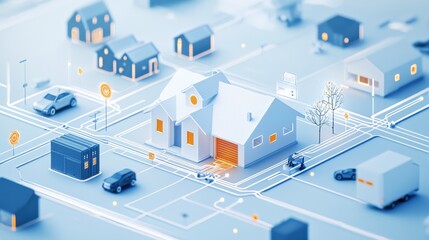 Fototapeta premium Smart home energy management system urban neighborhood digital rendering modern environment aerial view innovative technology