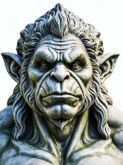 mythical creature troll marble statue head bust on white background