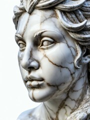 Obraz premium mythical creature mermaid marble statue head bust on white background