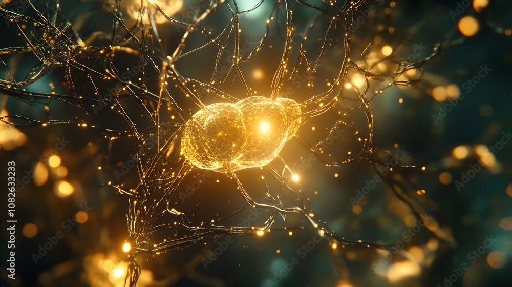 Poster an abstract digital art piece of a neural network with complex glowing connections, symbolizing arti