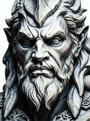 mythical creature jotun marble statue head bust on white background