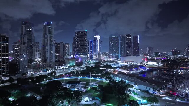 Downtown Miami skyline by night aerial view - drone photography