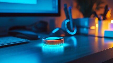 Modern Smart Device with Glowing Elements on Desk