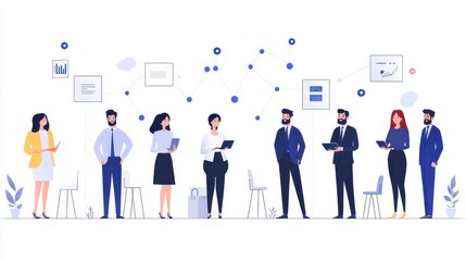 Team discussion with diverse gender representation modern office vector illustration collaborative environment professional viewpoint