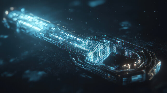 Futuristic Key Design Featuring Transparent Components with High-Tech Detailing Perfect for Sci-Fi Concepts and Digital Artwork