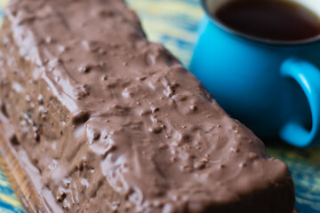 Delicious chocolate dessert, cheesecake with raisins and poppy seeds. Lviv cheesecake, a traditional Ukrainian dessert
