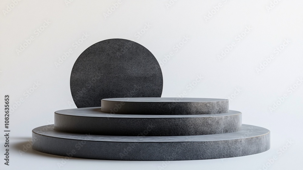 Poster round concrete platform displaying products on white background
