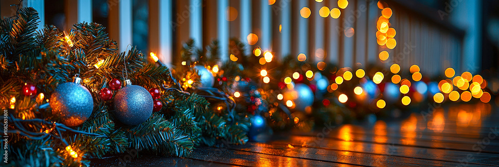 Aufkleber festive decorations with shimmering lights and ornaments create a warm atmosphere in the evening win