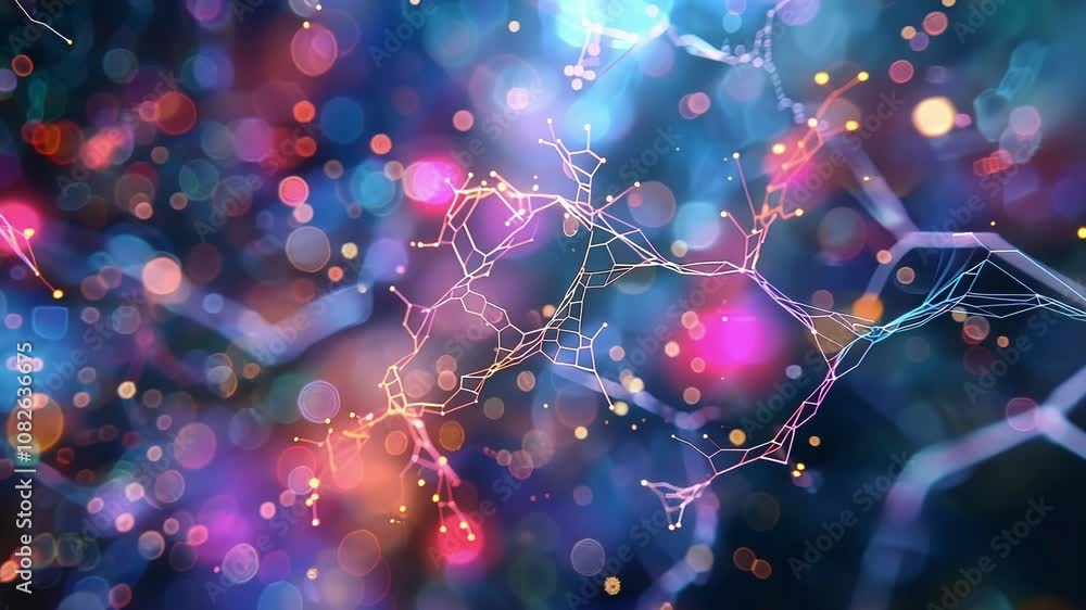 Poster abstract 3d illustration of a neural network glowing and connecting on a colorful background, symbol