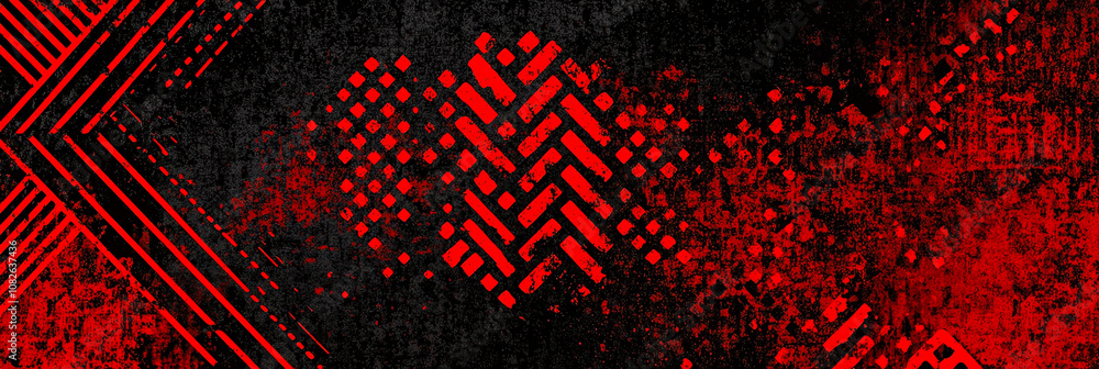 Aufkleber A striking abstract design features rich red and black colors with intricate patterns and bold lines, creating a visually captivating artwork that draws attention