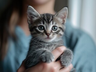 Adorable Kitten in Woman's Hands
