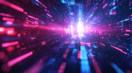 Obraz premium High-Speed Neon Light Streaks: Futuristic Abstract Background in Blue and Pink Tones, Ideal for Technology, Sci-Fi, and Digital Communication Projects with Energetic Motion and Vivid Colors