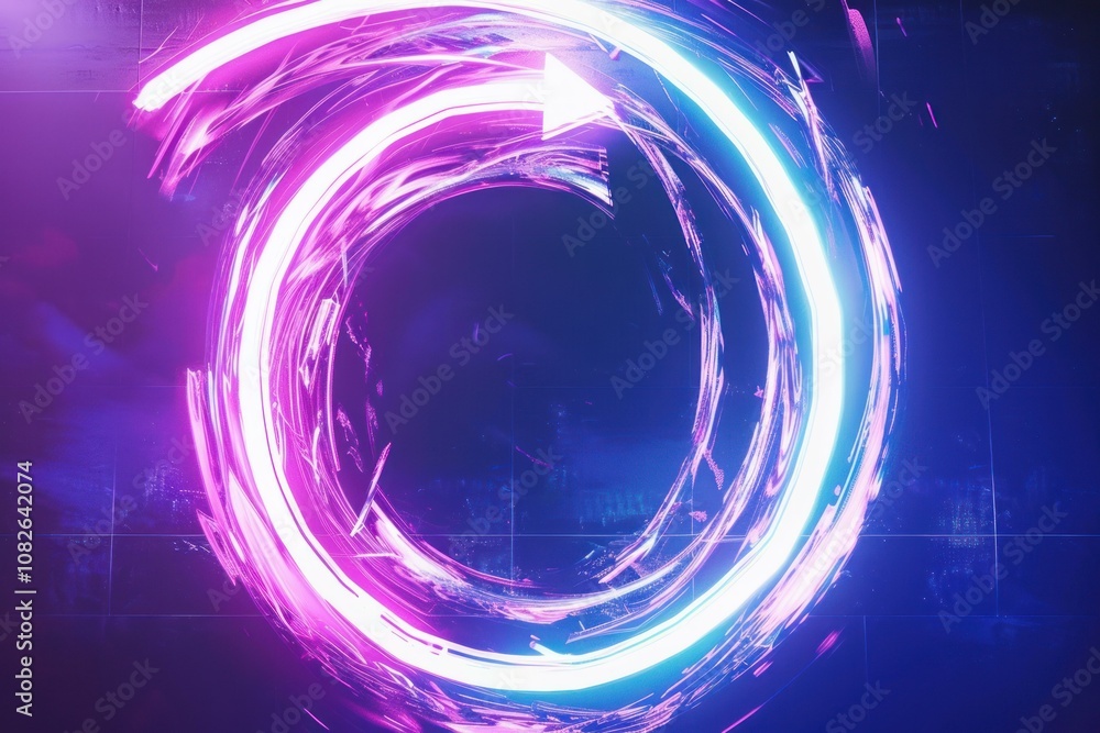 Aufkleber abstract background with a futuristic neon light forming a circle with an arrow shape