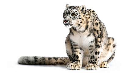 Fototapeta premium Snow leopard sits gracefully.