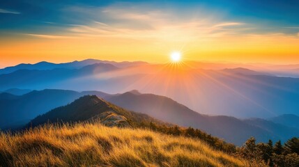 Obraz premium Sunrise over mountains scenic landscape nature photography majestic view tranquil environment beauty of dawn