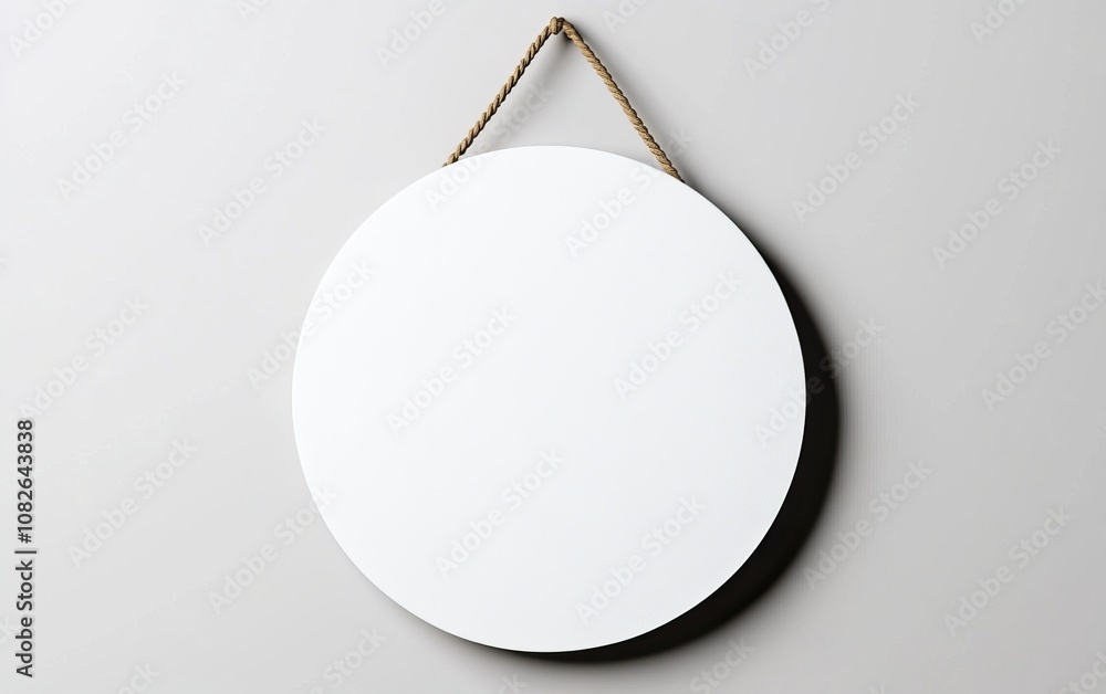 Poster plain round sign with a rope for hanging, designed for customization or decoration, set against a si