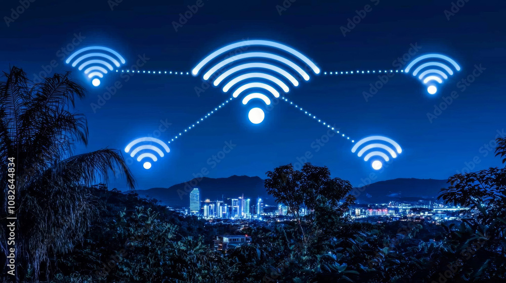 Aufkleber imaginative visual of smart digital city with globalization abstract graphic showing connection netw