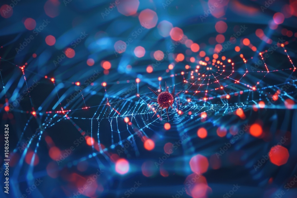 Poster a vibrant spider web illuminated with colorful lights creates an abstract representation of nature i