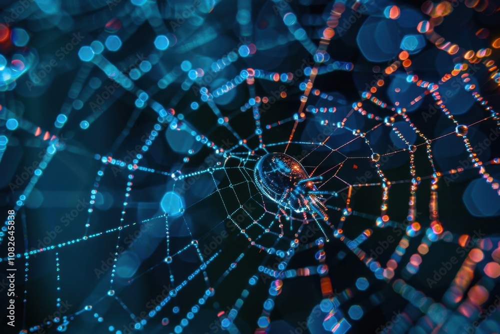 Leinwandbilder a vibrant spider web illuminated with colorful lights creates an abstract representation of nature i