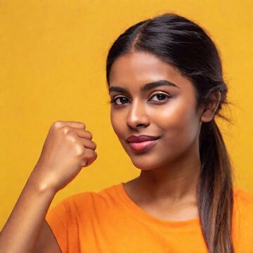 young latin girl wearing casual clothes smiling with happy face looking and pointing to the side with thumb up.