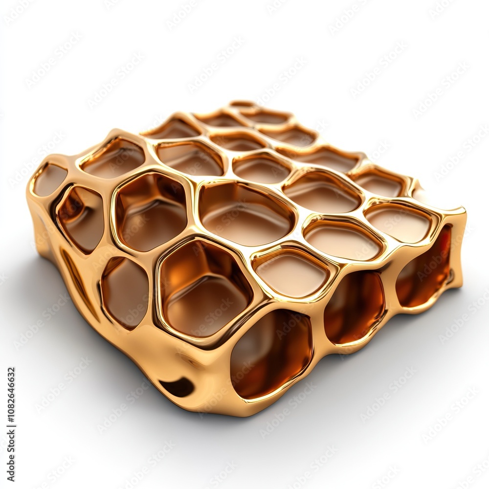 Poster a glossy golden honeycomb structure showcasing intricate hexagonal cells with a shiny surfacecoconut